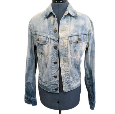Vintage Lee Denim Jean Jacket USA Faded Distressed Bleached 38R Cotton 80s 90s  