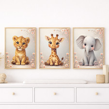 Safari Nursery Wall Art  Lion, Giraffe  Elephant