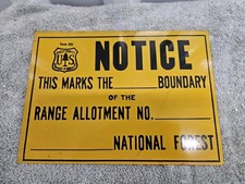 Vintage Forest Service Metal Sign NOTICE BOUNDARY RANGE ALLOTMENT