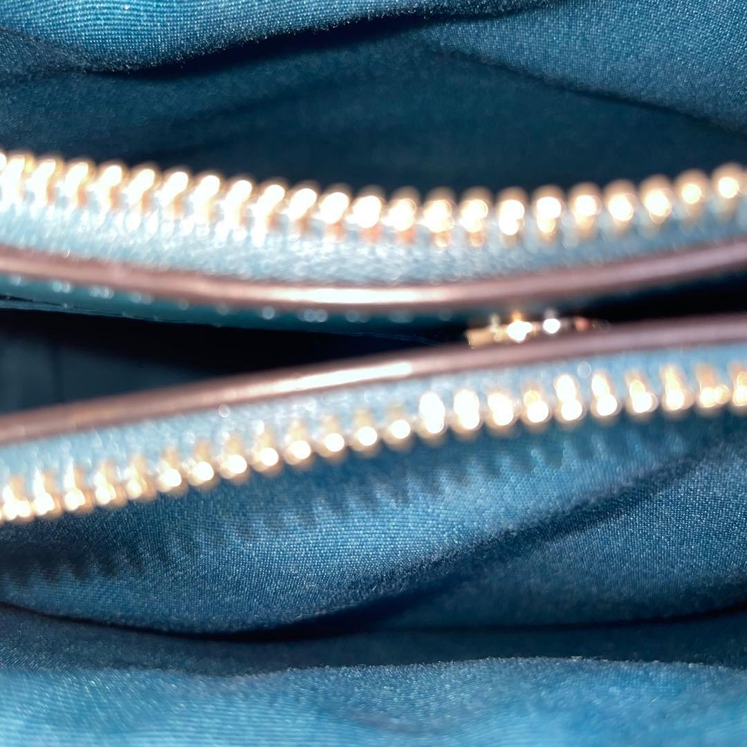 COACH 2way Shoulder Bag Floral Pattern Rose Handbag Leather Blue   Authentic thumbnail 12