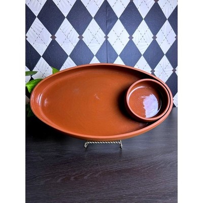 Vintage Terracotta Chip and Dip Platter 15'' Bortner & Bortner Oval Serving Tray
