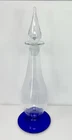 BLENKO 2000 Art Glass Decanter - Clear With Cobalt Base & Flame Stopper 15.5"