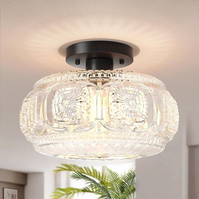 Semi Flush Mount Ceiling Light, Upgraded Larger Black Glass Ceiling Light Fix...