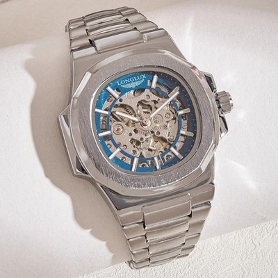 42MM LONGLUX Automatic Men's Luxury Watch Skeleton Waterproof Stainless Gift NEW
