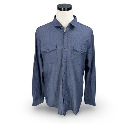 John Varvatos Men's Blue Button Down Shirt Long Sleeve Two Pocket Size XL