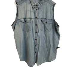 Venezia  Blue Vintage Denim Sleeveless Y2K Button Down Shirt 22/24 READ