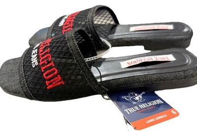 True Religion Women's Brat Mesh Slip-On Logo Sandals Size 6 Black
