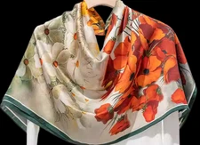 100% Silk Scarf Women neckerchief long Shawl Wrap floral red green yellow MY225