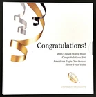 2015 W Proof Silver Eagle Congratulations Set!