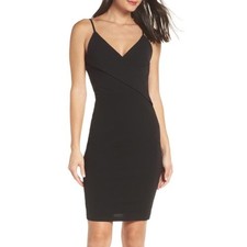 Lulus Surplice Spaghetti Strap Cocktail Sheath Dress XS Black