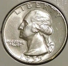 Silver Quarter - Washington - 1955-D (UNC from roll)