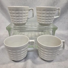 Myott England 4 White Bone Coffee Tea Cups Geometric Minimalist Textured