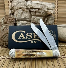 Case XX USA Beautiful Custom 6.5 Bone Stag AAA+++ Trapper Knife w/Clip #07