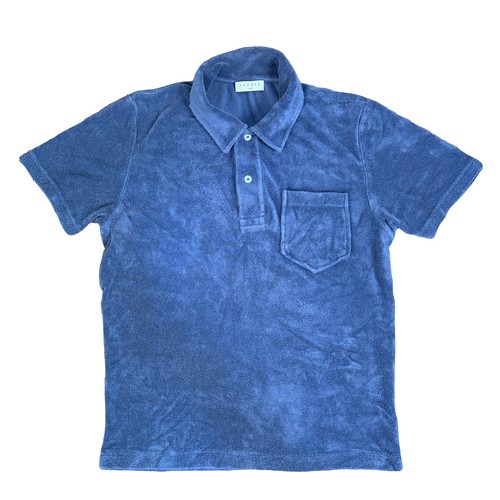Sandro, Vintage Sandro Paris French Terry Blue Pocket Polo Shirt - Small
