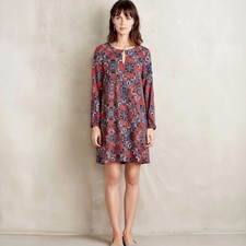 Anthropologie Paper Crown Geometric Print Long Sleeve Keyhole Neck Mini Dress XS