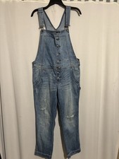 Free People size W 29 Women's Blue Denim Button Down Ripped Jumpsuit Overalls