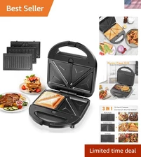 Elegant 3-in-1 Panini Press and Waffle Maker with Removable Non-Stick Plates