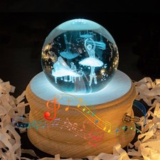Music Box, 3D Crystal Ball Music Box with RGB Light Projection, 360 Rotating ...