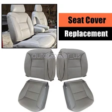 Front Leather Bottom Seat Cover 4PCS Gray For 1995-1999 GMC Sierra Chevy Tahoe