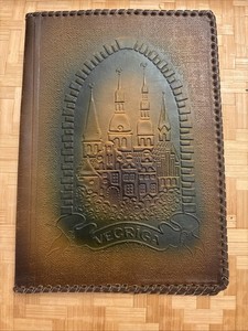 Vintage Tooled Red Leather leather Book Cover Vecrica