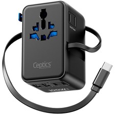 GAN 100W Universal Travel Adapter with Retractable USB-C