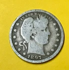 1897  Barber Head 90% Silver Quarter