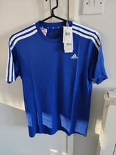 Image of New Adidas Boys 3 Stripes Core Blue Tee T-shirt 15-16 Years