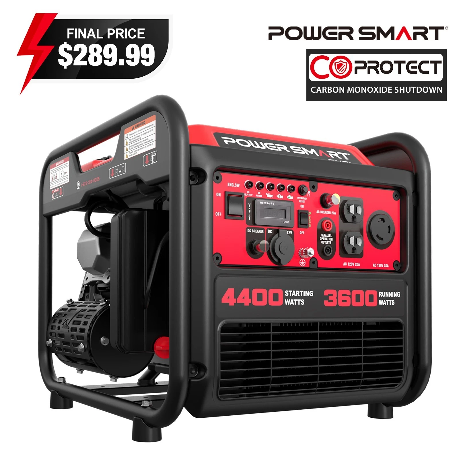 PowerSmart 4400W Gas Inverter Generator, 223cc OHV Engine, 120V Output, CO Alarm Review