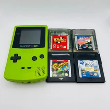 Nintendo Gameboy Color CGB-001 Kiwi Green TESTED w/ 4 Games