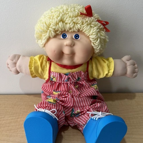 1987 Cabbage Patch Kids TODDLER Blonde Girl Green Eyes Doll CPK Dinosaur Romper