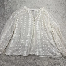 Zoa New York Women's M Cream Sheer Silk Embroidered Blouse Etherial Romantic