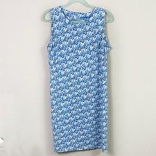 J. McLaughlin Catalina Cloth Dress Light Blue Beige Parrot Print Sleeveless sz L
