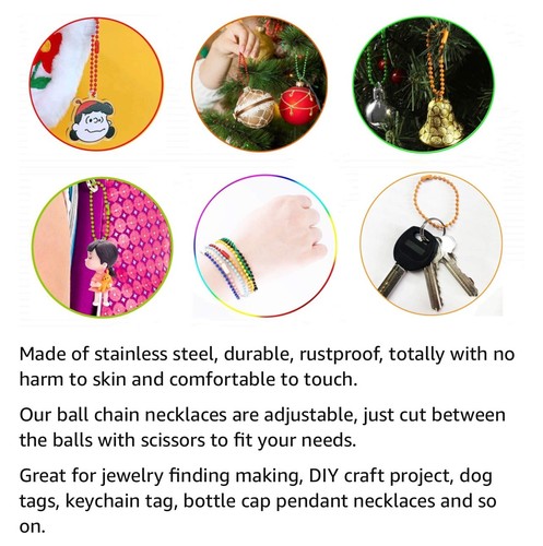 100pcs Ball Bead Chain 2.4mm Diameter 120mm Long Mixed Color Metal Adjustable - 第 9/10 張圖片
