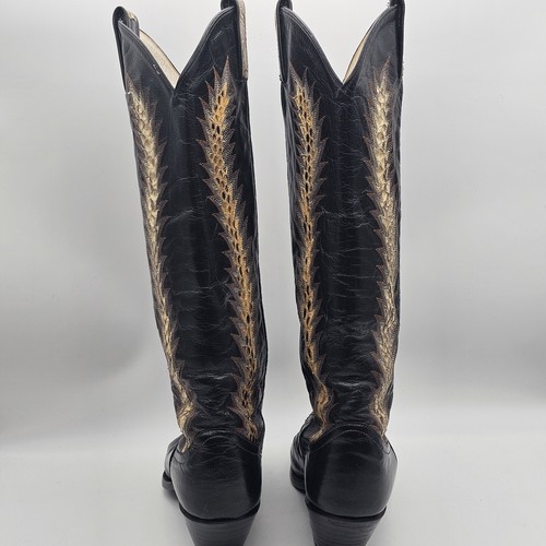 Vintage Larry Mahan Black Snakeskin Knee High Almond Toe Cowgirl Boots Size 7 B - Picture 7 of 14