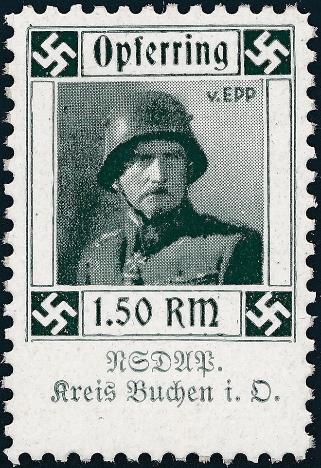 Stamp Germany Revenue Sheet WWII 3rd Reich Charity Kreis Buchen Green MNH - Image 2 of 4