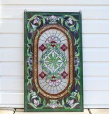20" x 34.25" Flower Tiffany Style stained glass window panel Jeweled glass panel