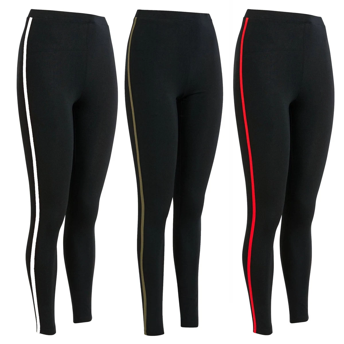 Next Side Stripe Leggings Black/White or Black/Khaki Lightweight