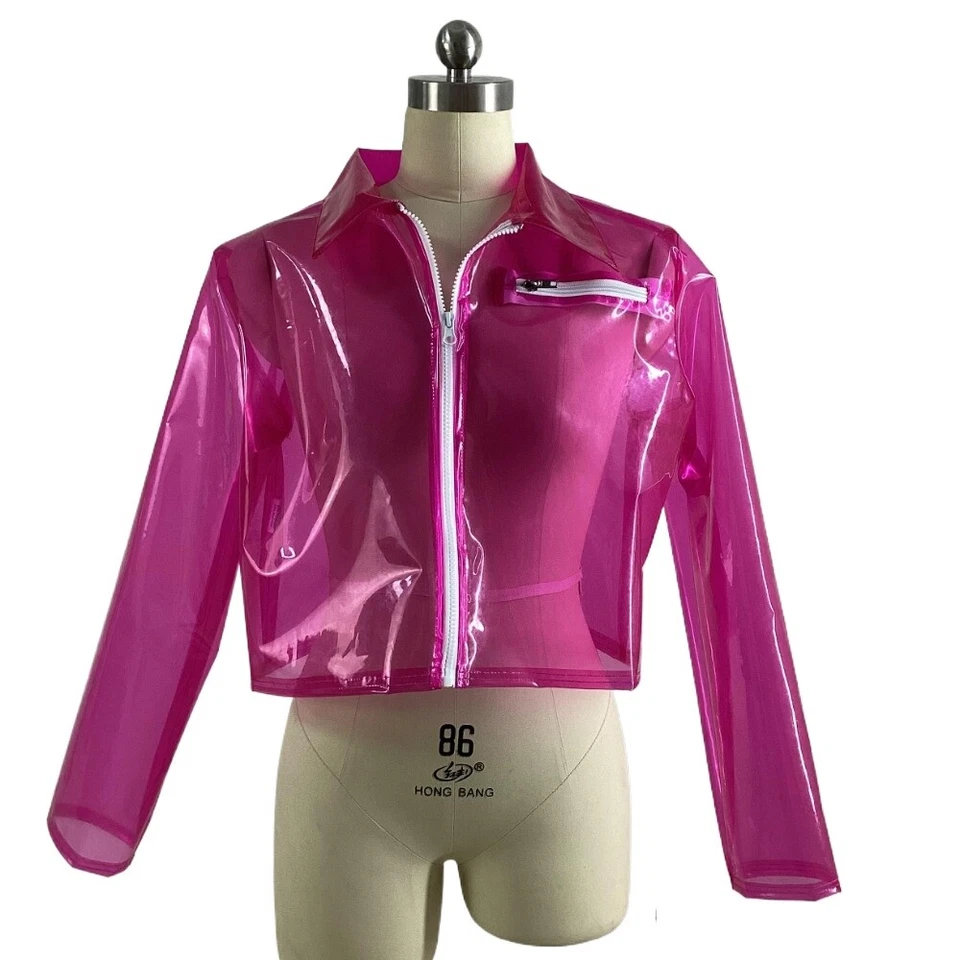 Moda Estilo Punk Transparencia Transparente Aspecto Húmedo PVC Manga Larga Chaqueta Abrigo  Foto 2 de 4