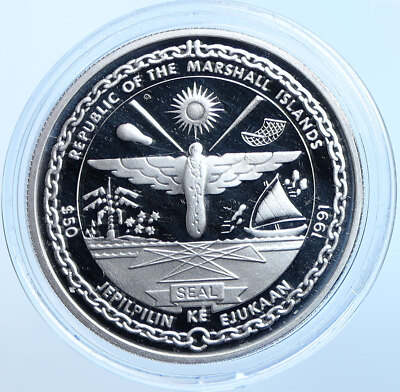 1991 MARSHALL ISLANDS Pearl Harbor Heroes Proof Silver 50 Dollars