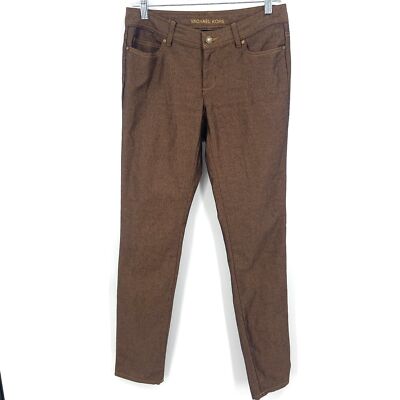 MICHAEL KORS Bronze Gold Shimmer Metallic Mid Rise Stretch Skinny Pants Size 4