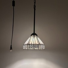 Tiffany Mini Hanging Lamp Plug In White Stained Glass Hexagon LED Bulb 60"H 8  W