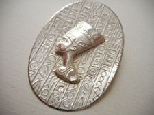 Vintage Sterling Egyptian Revival Nefertiti Hieroglyph Brooch Pendant   5144