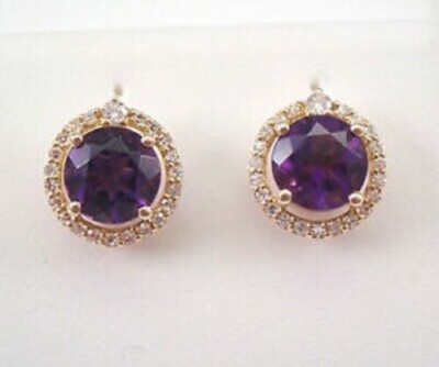 3Ct Round Cut Amethyst Push Back Halo Stud Earrings Solid 14K Yellow Gold Finish