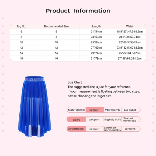 Kids Girls Dancewear Waistband Skirt Dance Outfit Gymnastics Modern Practice - Picture 30 of 93