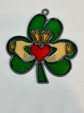 Rapaelian Vintage Suncatcher Stained Glass St Patrick's Day Shamrock Claddagh