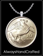 GeetarGizmos PEGASUS Necklace - authentic 1973 greek greece drachma silver
