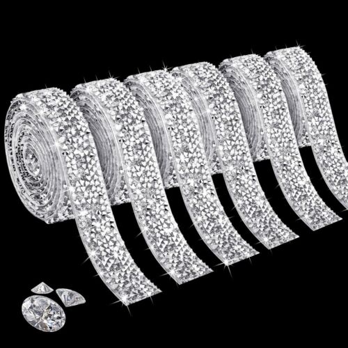 6 Rolls Self-Adhesive Rhinestone Ribbons Diamond Crystal Strips Roll Stickers