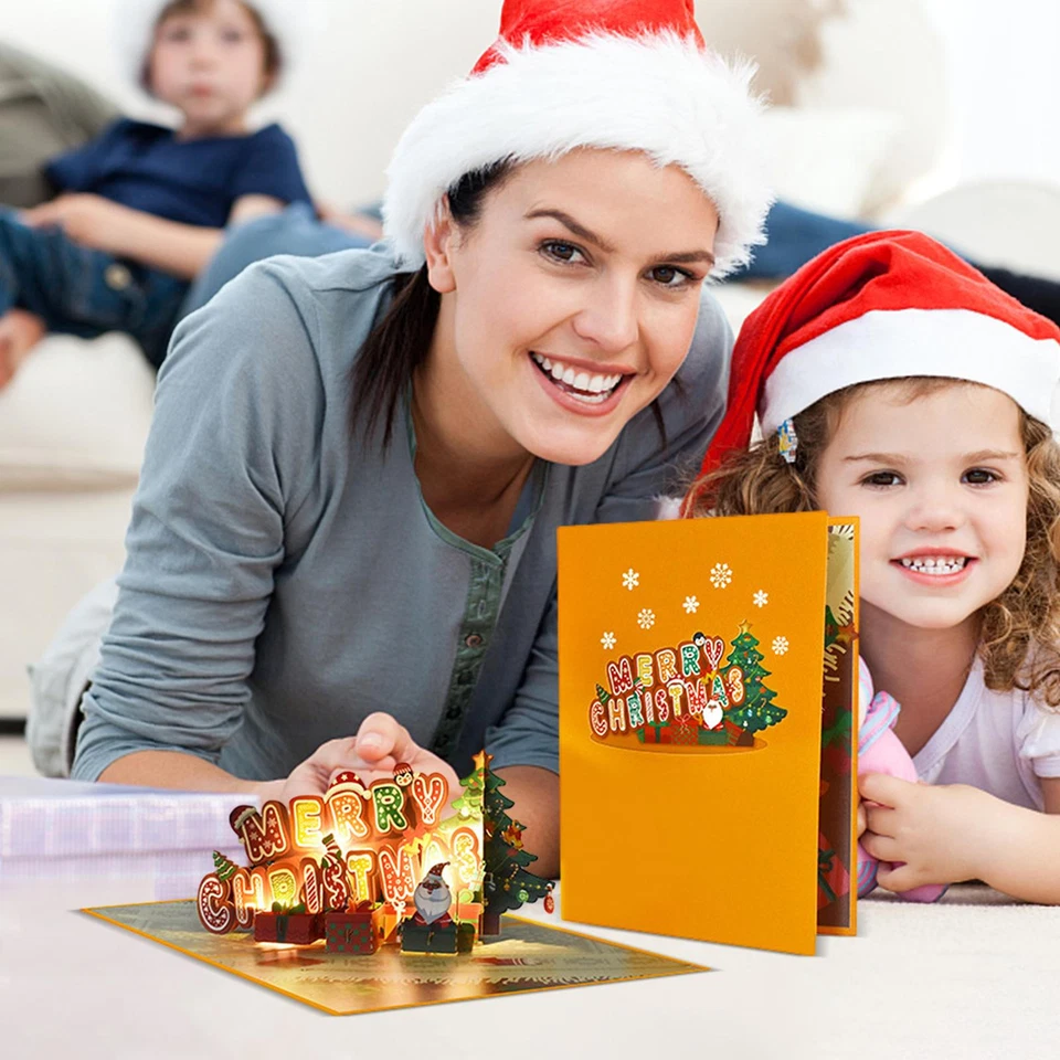 Tarjetas de Navidad Musicales Luces y Música 3D Pop Up Tarjeta de Navidad Hecha a Mano Bonita Foto 3 de 4