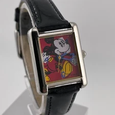 Timex Mickey Mouse Watch Womens 21mm Case Black Leather Band Quartz Three Hands