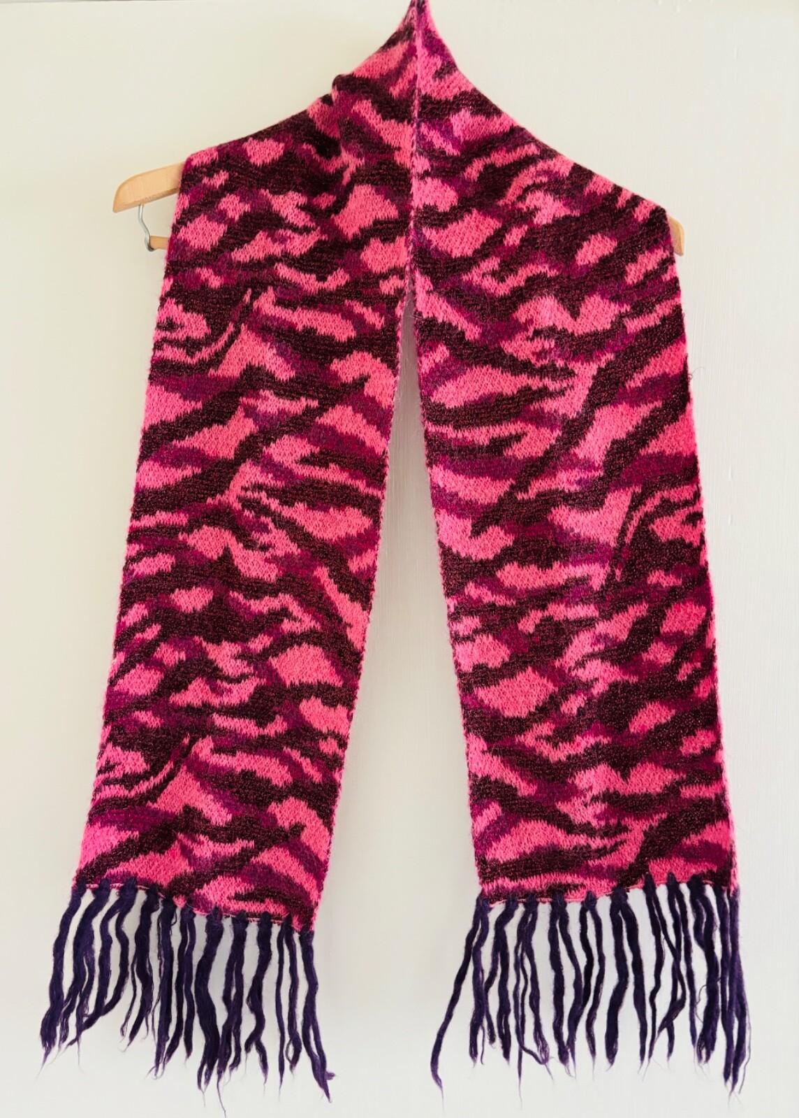 Woman's Rectangular Wool Scarf w/ Tassels, Purple… - image 2